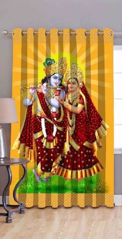 BeautifulGhar Creations 152 cm (5 ft) Polyester Blackout Window Curtain Single Curtain  (3D Printed, Yellow Radha Krishna)