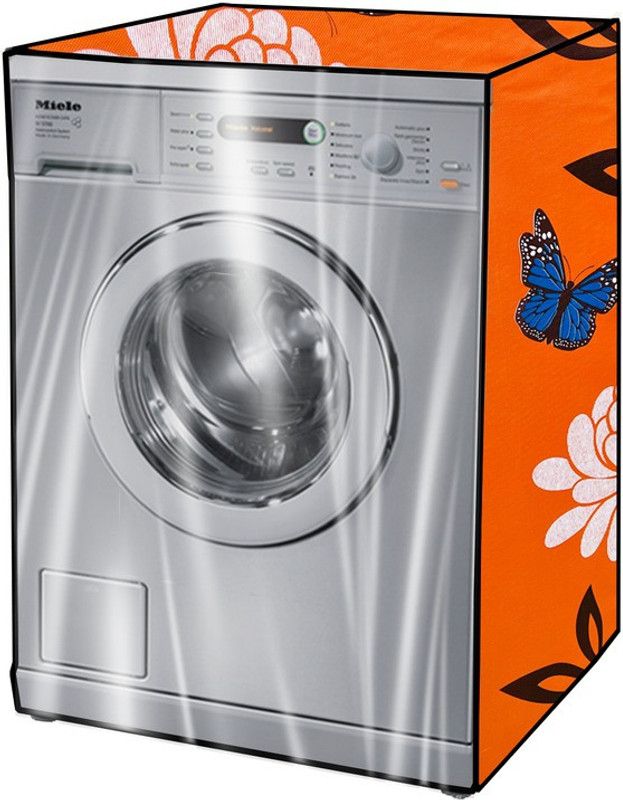 KVAR Front Loading Washing Machine Cover  (Width: 69 cm, Orange, White)