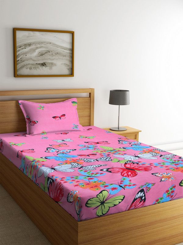 Daily Delight 140 TC Microfiber Single 3D Printed Flat Bedsheet  (Pack of 1, Pink)