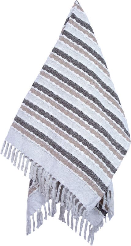 The Rug Culture Striped Single Throw for AC Room  (Cotton, Beige)