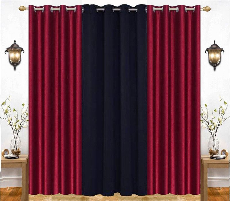 India Furnish 153 cm (5 ft) Polyester Semi Transparent Window Curtain (Pack Of 3)  (Plain, Maroon & Black)