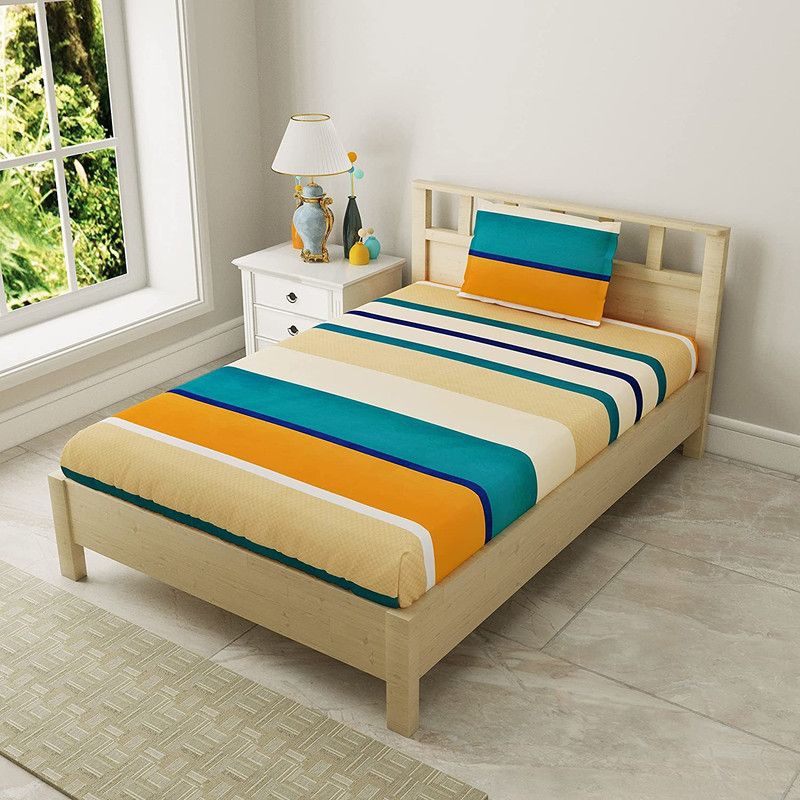 HOMOFY 180 TC Microfiber Single Checkered Fitted (Elastic) Bedsheet  (Pack of 1, Multicolor)