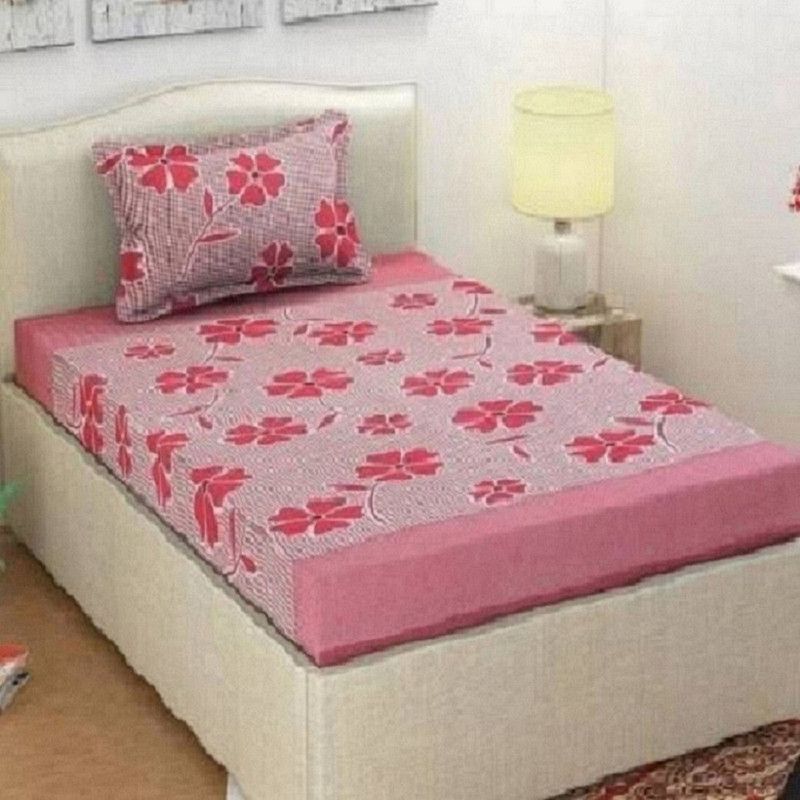 Polycotton, Microfiber Single 3D Printed Bedsheet  (Pack of 1, Pink)