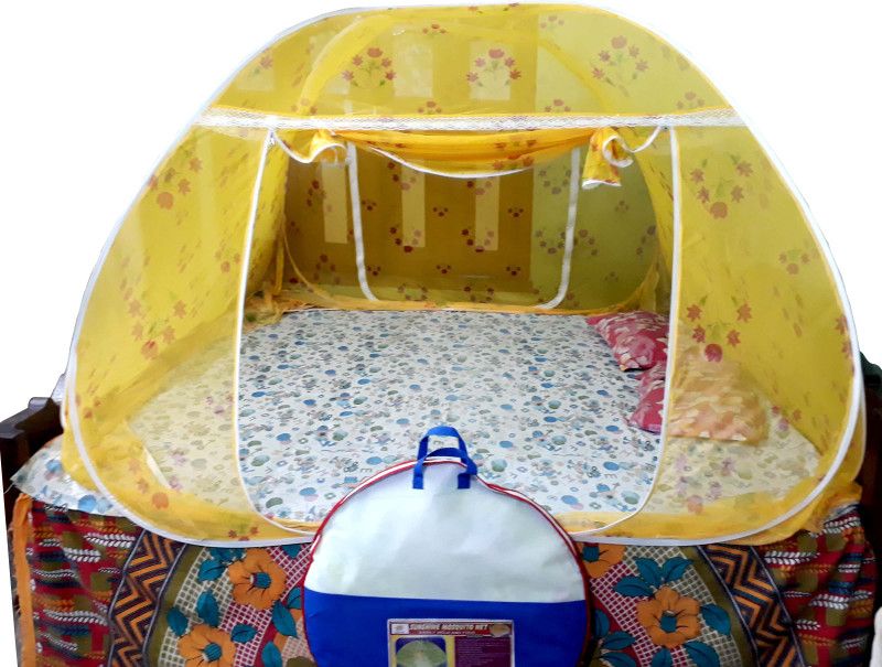 SUNSHINE Polyester Adults Washable Portable Foldable Double Bed Mosquito Net  (Yellow, Tent)