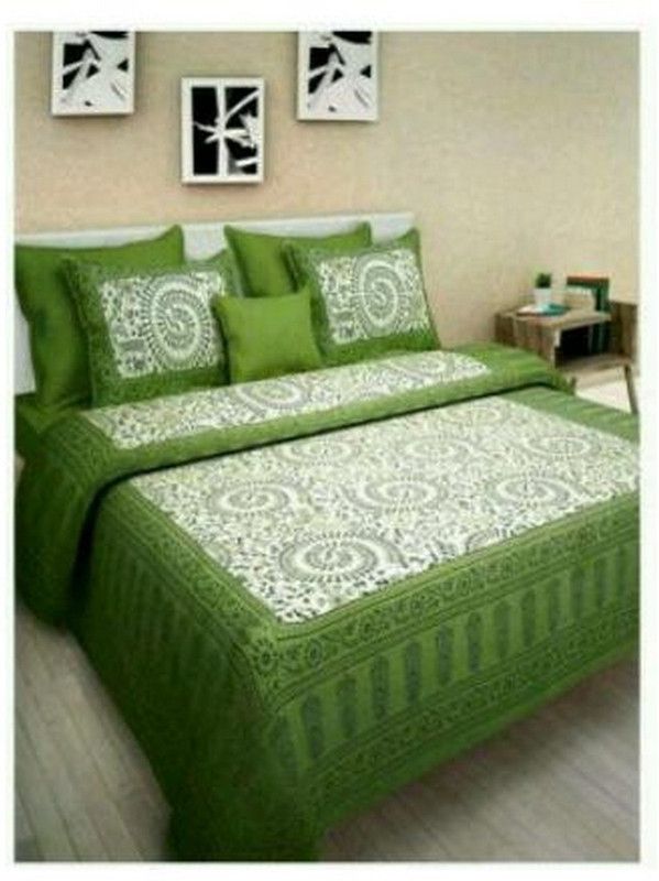 UNIVERSAL TRADER 150 TC Cotton Double Printed Flat Bedsheet  (Pack of 1, Green)