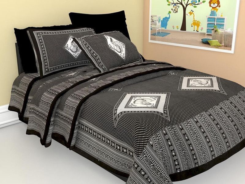 JaypurTextile 150 TC Cotton Single Printed Flat Bedsheet  (Pack of 1, Black)