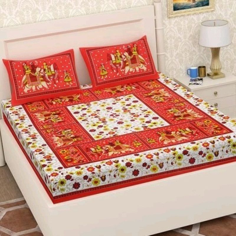 Trendzy 151 TC Cotton Double Printed Flat Bedsheet  (Pack of 1, Red)