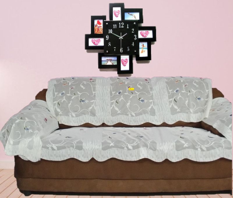FAB NATION Polyester, Cotton, Lace, Polycotton Floral, Damask, Plain, Checkered Sofa Cover  (Pristine White, Luxury Green, Dazzling Blue, Tangerine Pack of 8)