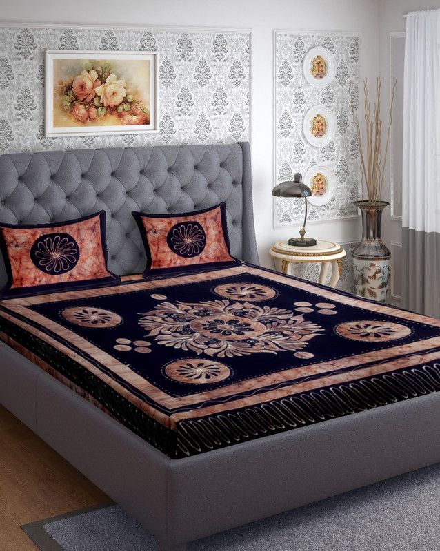 Naarangi 150 TC Cotton Double Printed Flat Bedsheet  (Pack of 1, Blue)