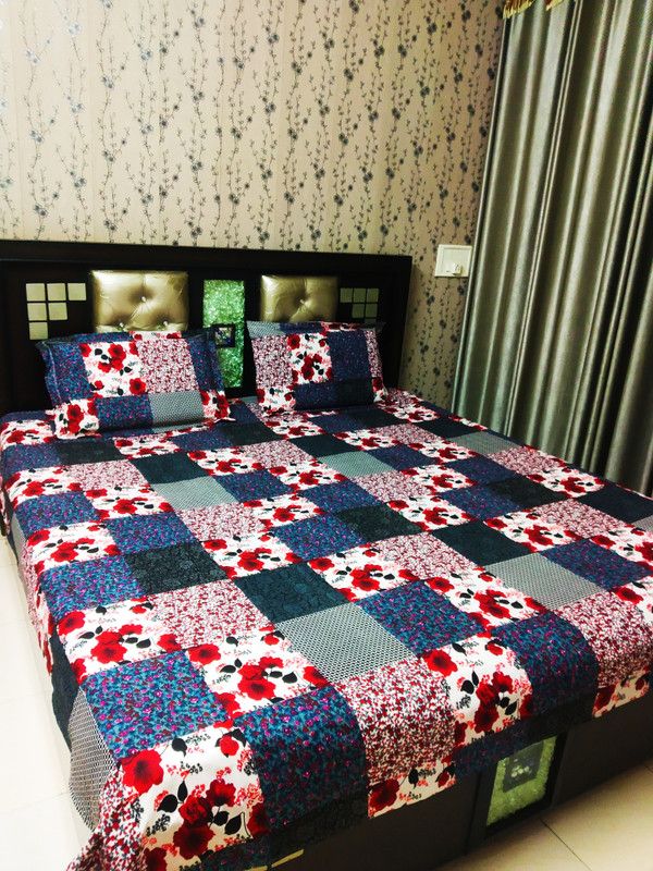New India trends 265 TC Cotton Double Printed Flat Bedsheet  (Pack of 1, Blue)