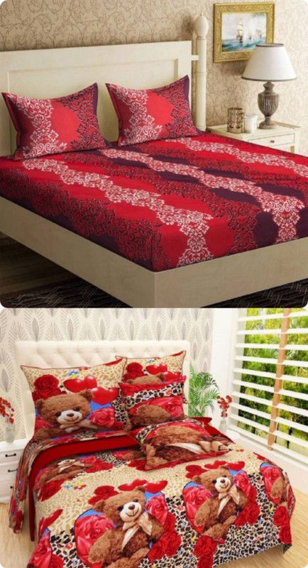 EKANSH FAB 160 TC Microfiber Double Printed Flat Bedsheet  (Pack of 2, Blue)