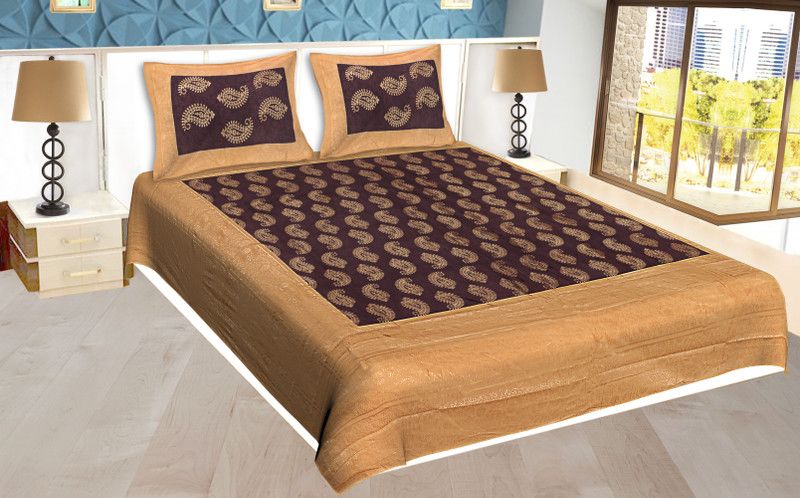 AARAV TEXTILE AND HANDICRAFTS 200 TC Cotton Double Printed Flat Bedsheet  (Pack of 1, Brown)
