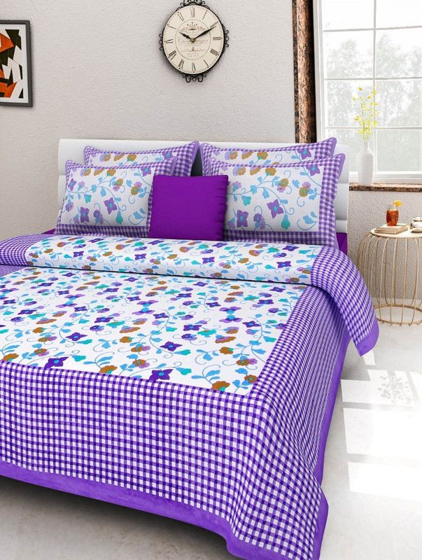 Bhagats 140 TC Cotton Double Floral Flat Bedsheet  (Pack of 1, Purple)