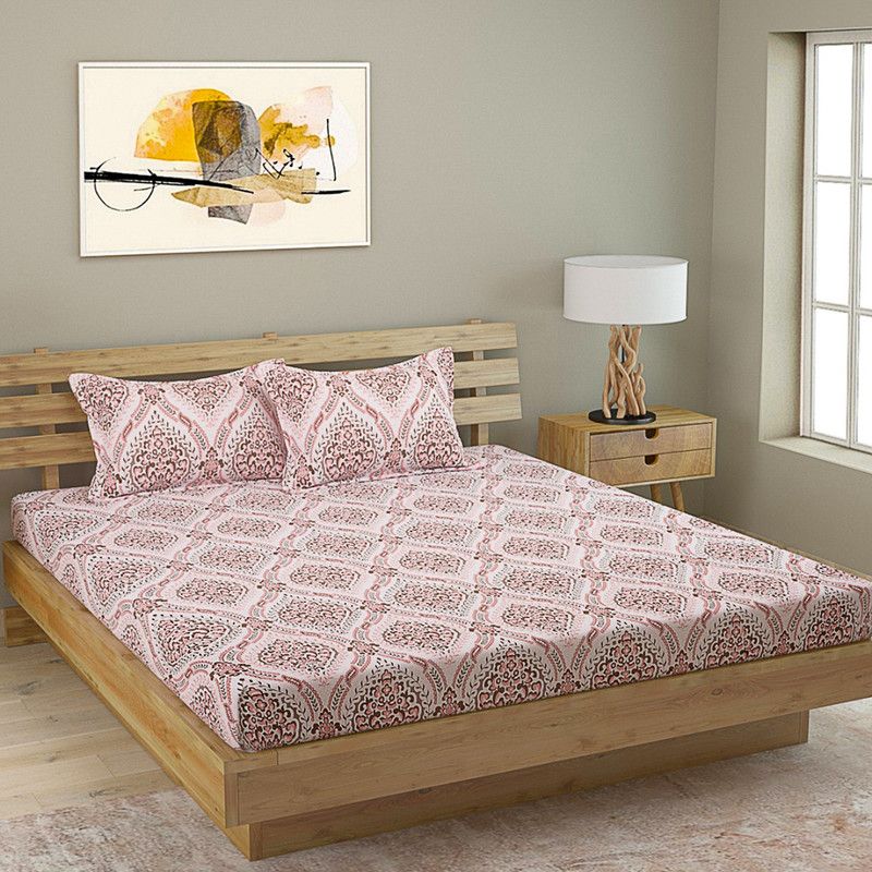 ROMEE 180 TC Cotton King Motifs Flat Bedsheet  (Pack of 1, Pink)