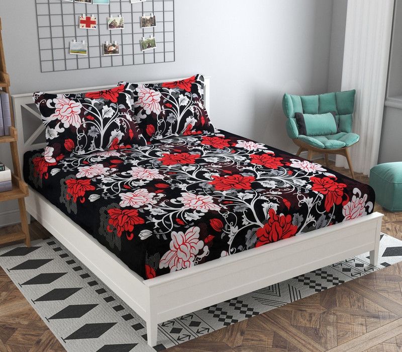 LERV'S Collection 140 TC Microfiber Double Printed Flat Bedsheet  (Pack of 1, 2Multicolor)