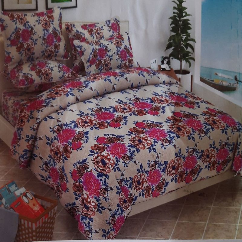 BRONZE 180 TC Polycotton Double Printed Flat Bedsheet  (Pack of 1, Pink)
