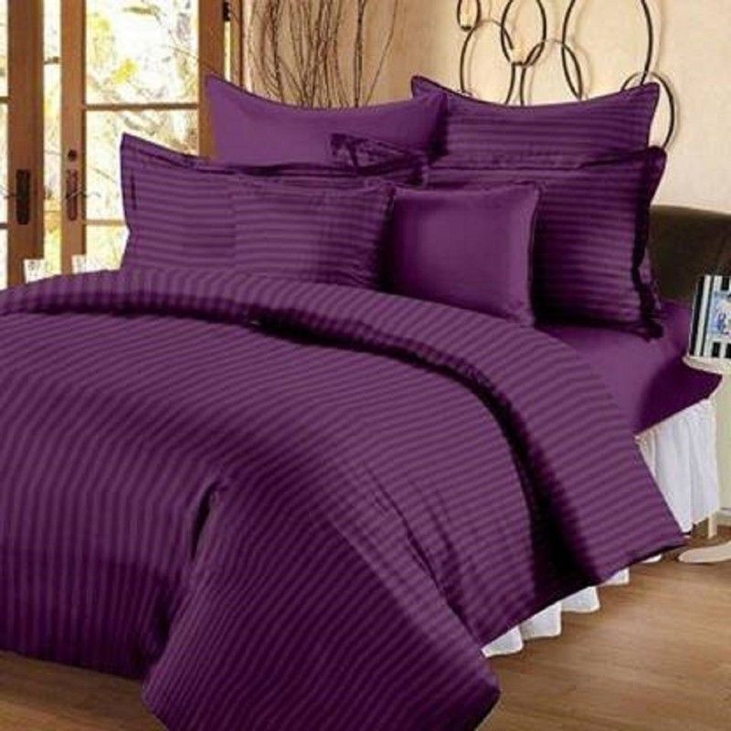 Vihaan Enterprises 210 TC Cotton King Striped Flat Bedsheet  (Pack of 1, Purple)