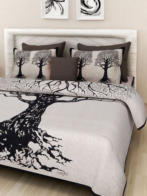 Homeline 104 TC Cotton Double Motifs Flat Bedsheet  (Pack of 1, Black)