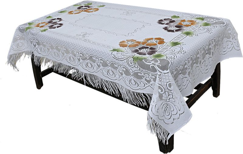 KUBER INDUSTRIES Floral 4 Seater Table Cover  (White, Cotton)