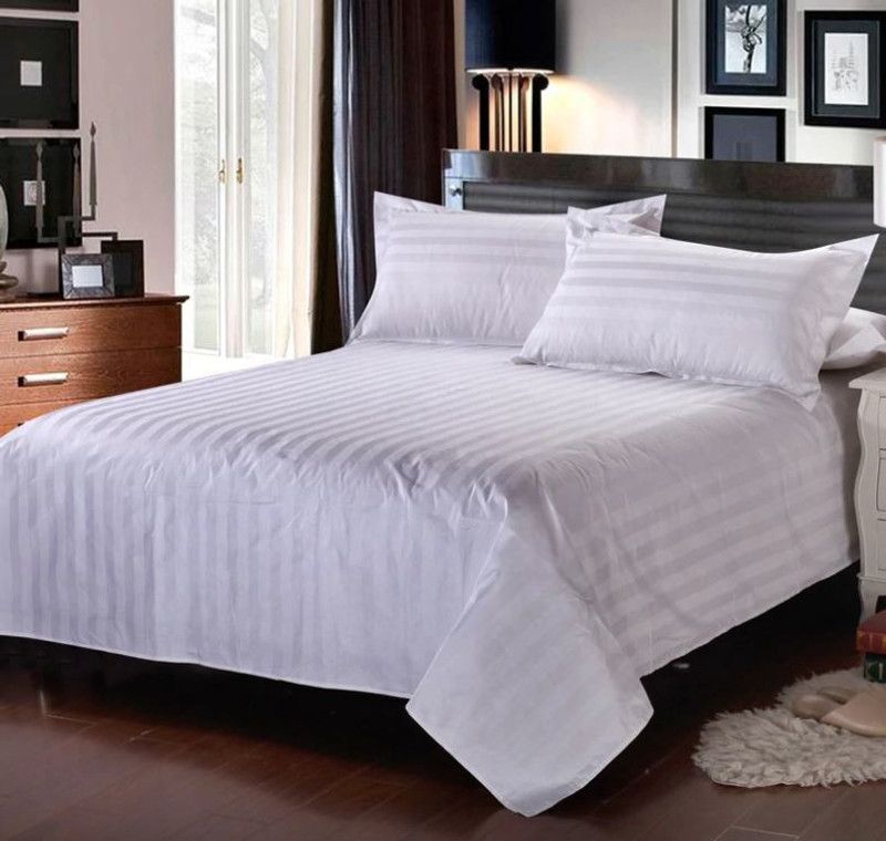 AVI 300 TC Cotton Single Striped Flat Bedsheet  (Pack of 1, White)