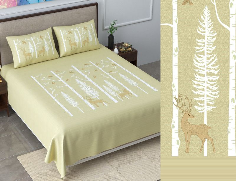 PepperFlame India 300 TC Cotton King Floral Flat Bedsheet  (Pack of 1, Yellow 1)