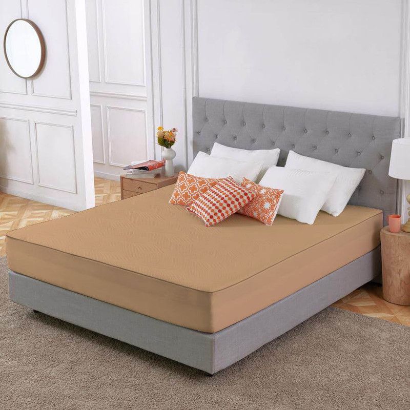 Luxurious Life Fitted Double Size Waterproof Mattress Cover  (Beige)