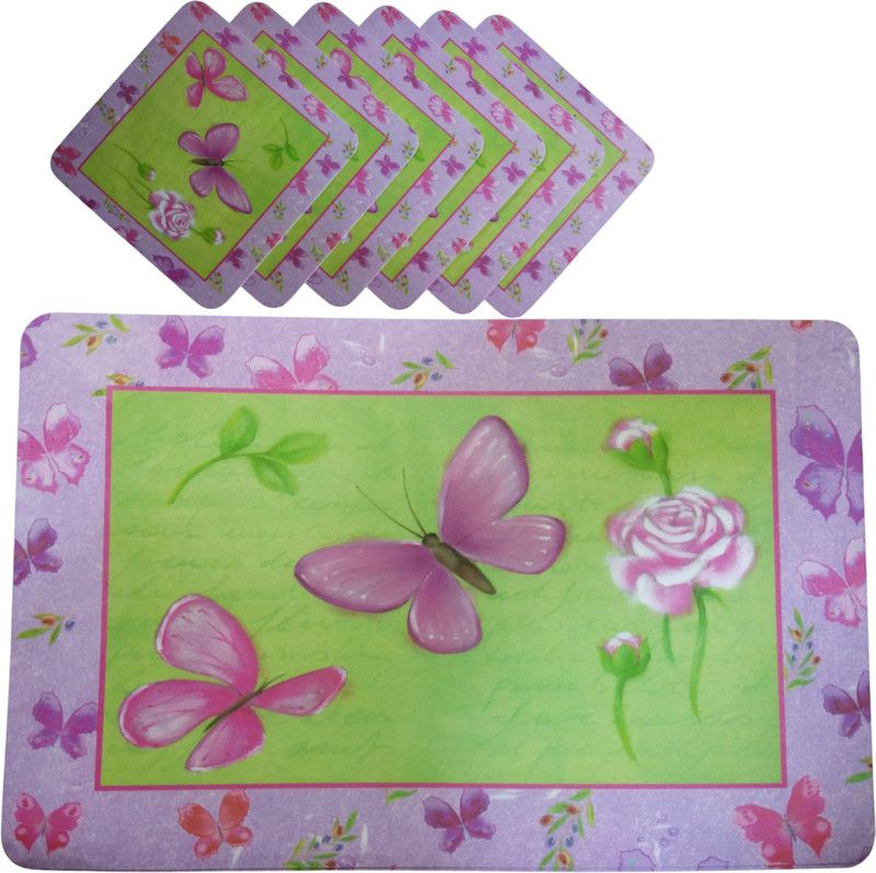MAJUMDAR Cut Corner Pack of 6 Table Placemat  (Pink, PVC)