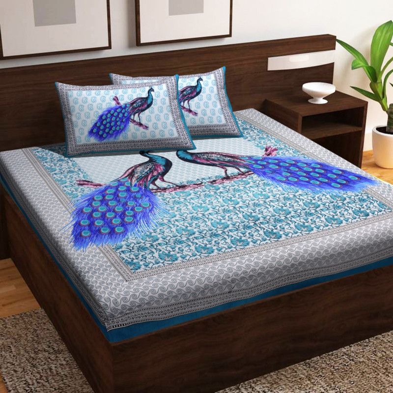MDFashion 104 TC Cotton Double Animal Flat Bedsheet  (Pack of 1, Green)