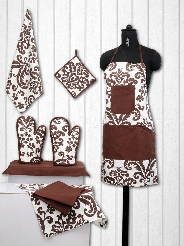 SWAYAM Brown, Brown Cotton Kitchen Linen Set  (Pack of 8)