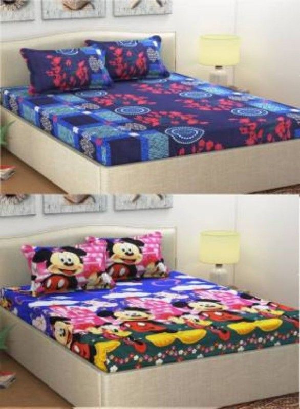 Kwality Collection 150 TC Polycotton Double Cartoon Flat Bedsheet  (Pack of 2, Multicolor)