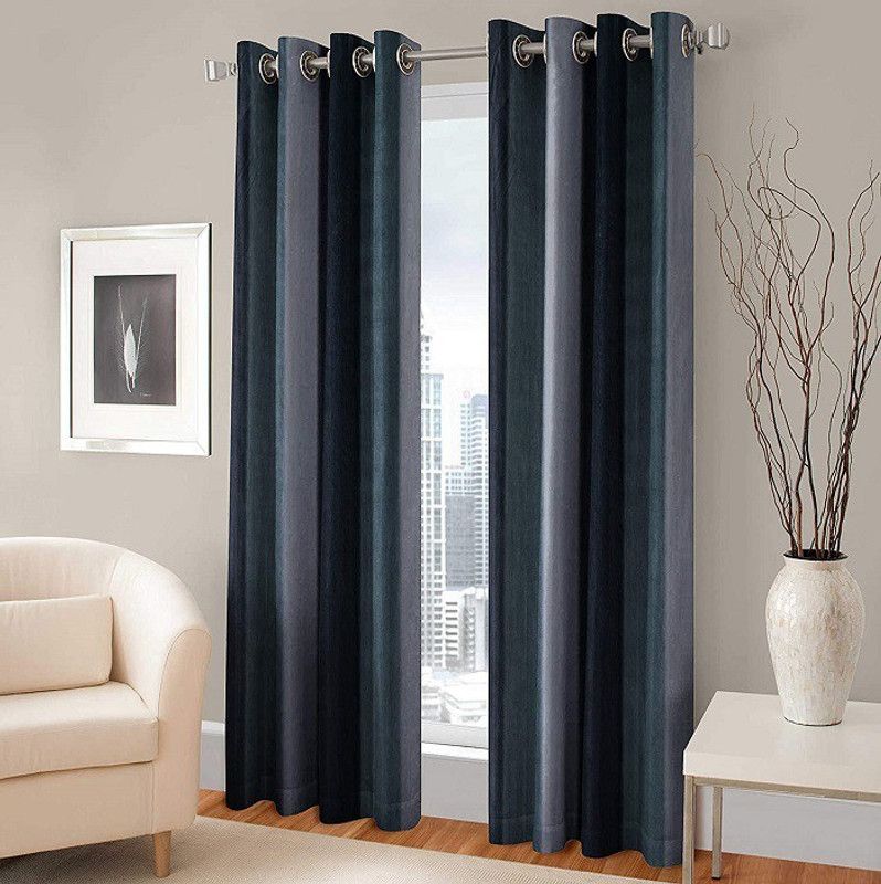 MSD Decor Hub 152 cm (5 ft) Polyester Blackout Window Curtain (Pack Of 2)  (Striped, Black)