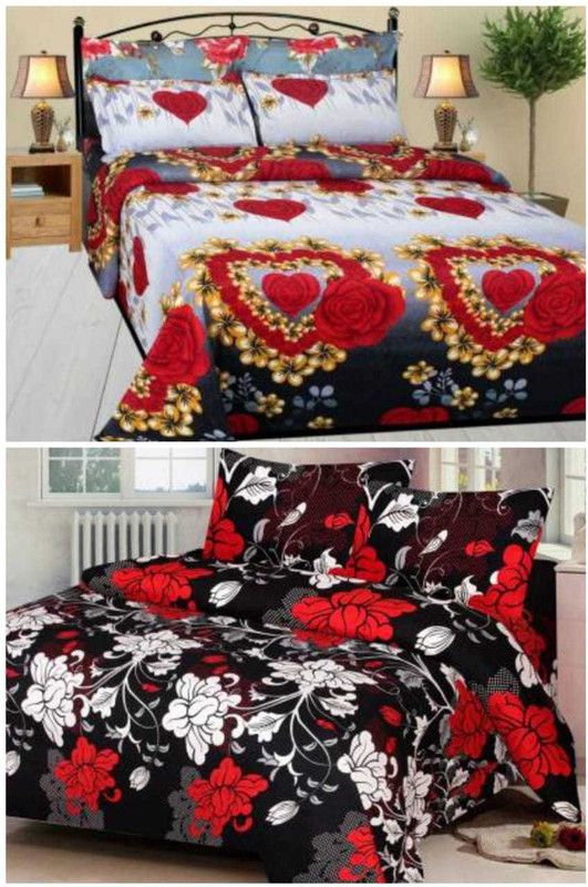 Best&Well 150 TC Polycotton Double Printed Flat Bedsheet  (Pack of 2, Multicolor)