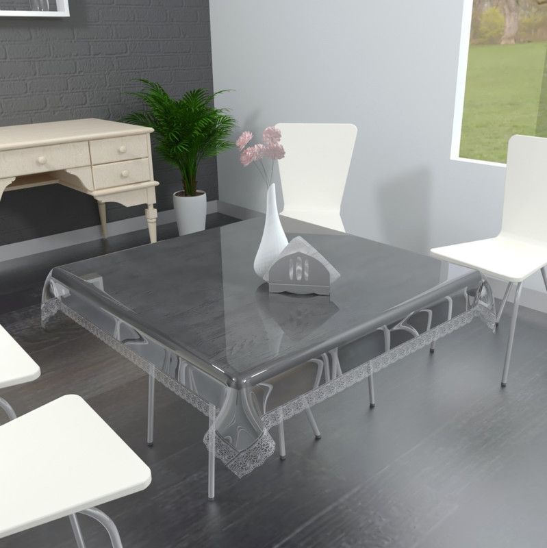 Solid 6 Seater Table Cover  (Silver, PVC)