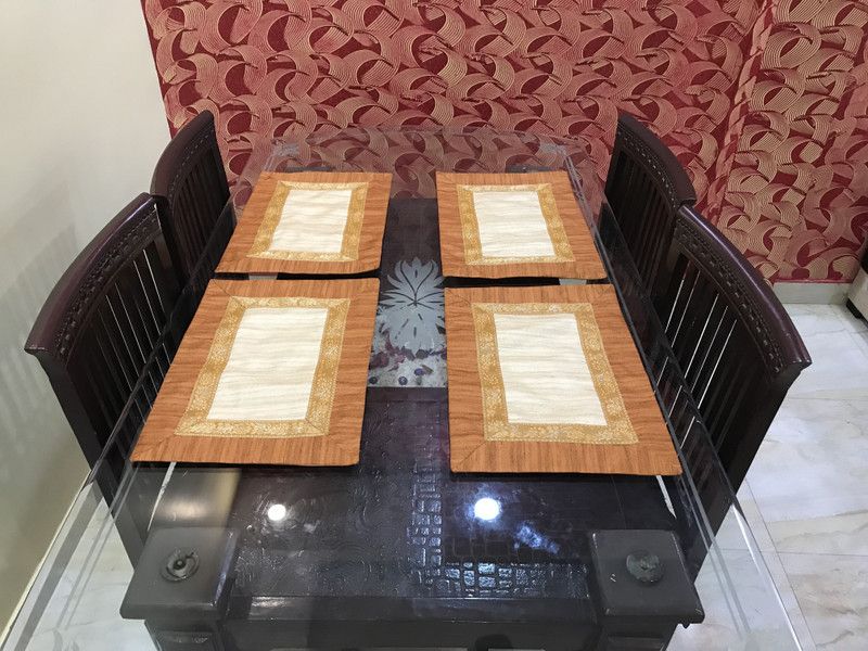 HOME SHINE Rectangular Pack of 4 Table Placemat  (Orange, Beige, Polyester)