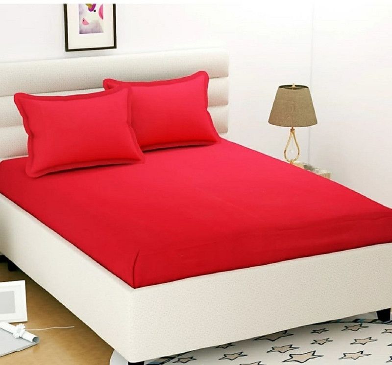 Comfytouch 250 TC Satin Queen Striped Flat Bedsheet  (Pack of 1, Red)