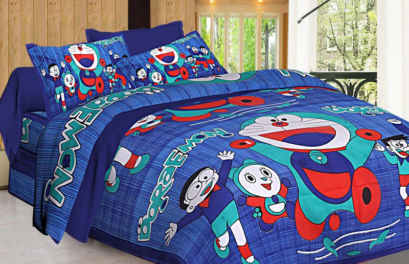 PRODUCTSCK 255 TC Cotton Double Jaipuri Prints Flat Bedsheet  (Pack of 1, Blue)