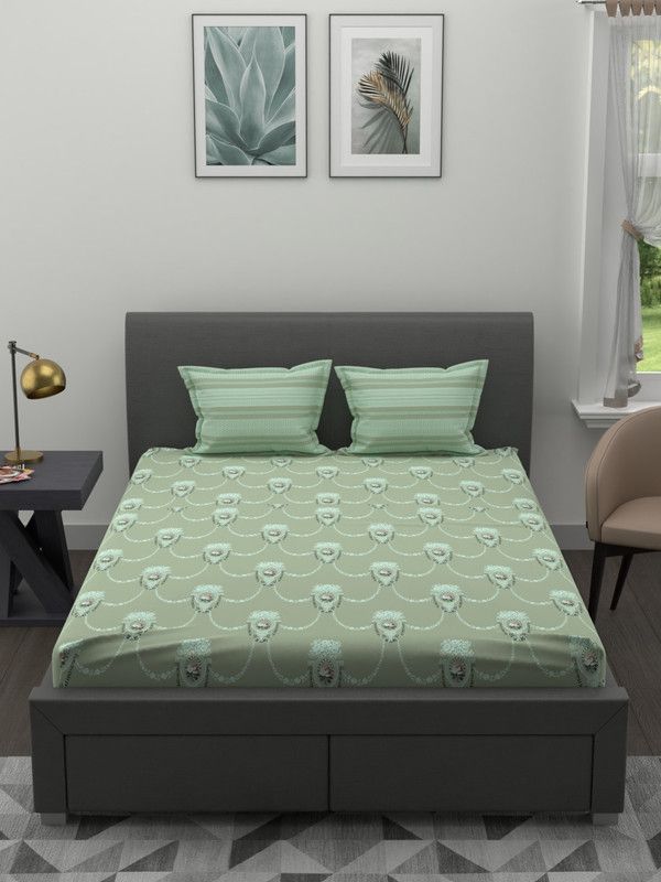 TRIDENT 210 TC Cotton King Printed Flat Bedsheet  (Pack of 1, CELESTYNA GREEN)