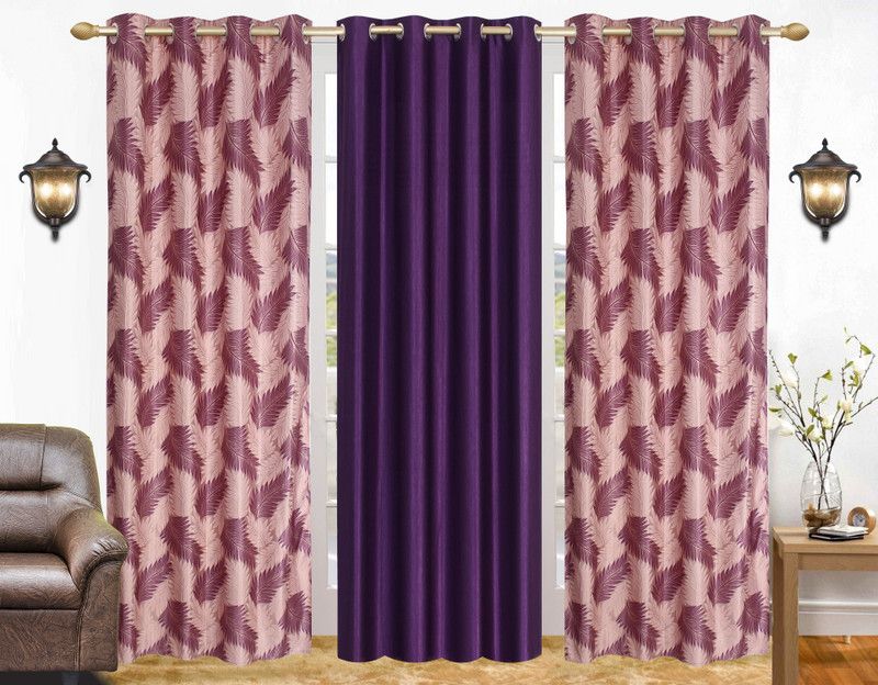 Flossy 212 cm (7 ft) Polyester Semi Transparent Door Curtain (Pack Of 3)  (Abstract, Purple)