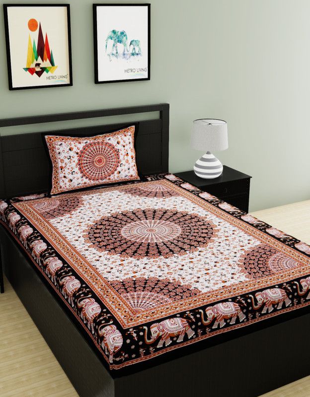Flipkart SmartBuy 104 TC Cotton Single Animal Flat Bedsheet  (Pack of 1, Black, Brown)