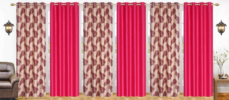 Flossy 212 cm (7 ft) Polyester Semi Transparent Door Curtain (Pack Of 6)  (Abstract, Pink)