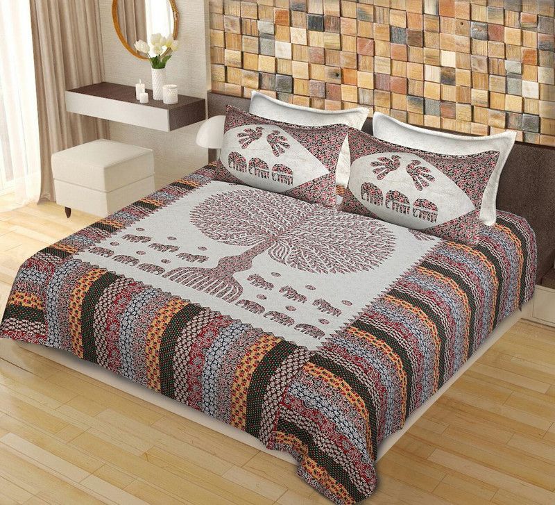 GLORIOUS CREATIONS 300 TC Cotton Double Jaipuri Prints Flat Bedsheet  (Pack of 1, Multicolor)