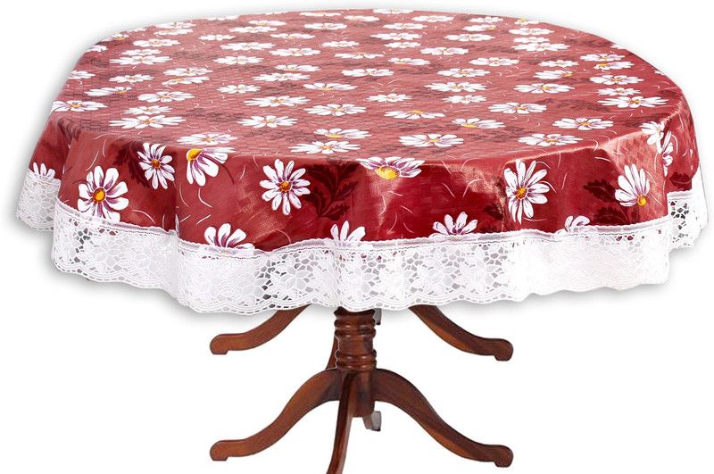 STYLISTA Floral 4 Seater Table Cover  (Maroon, PVC)