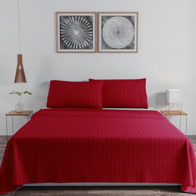 Blue Dahlia 400 TC Cotton Single Striped Flat Bedsheet  (Pack of 1, Burgundy)