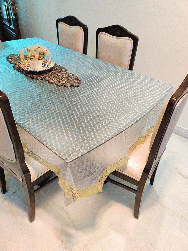Casanest Self Design 8 Seater Table Cover  (Silver, Plastic)