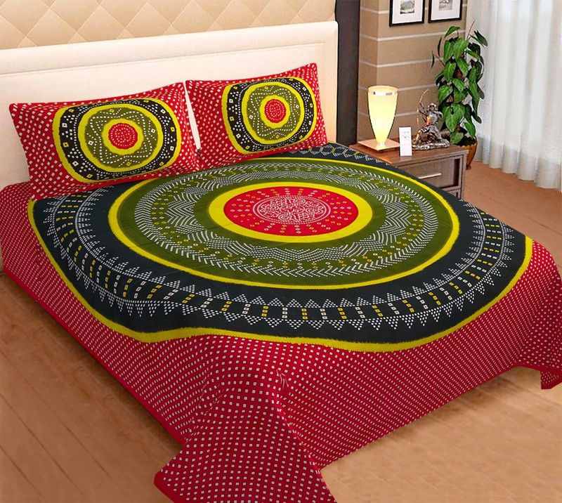 Q QXZ 300 TC Cotton King Jaipuri Prints Flat Bedsheet  (Pack of 1, Red)