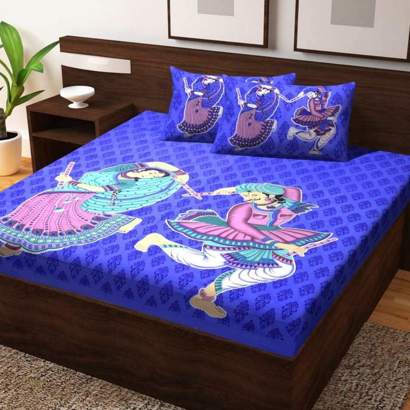 KTP 144 TC Cotton Queen Printed Flat Bedsheet  (Pack of 1, Dark Blue)