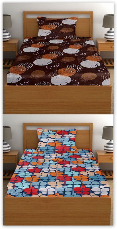 Cotton King 3D Printed Bedsheet  (Pack of 2, Multicolor34)