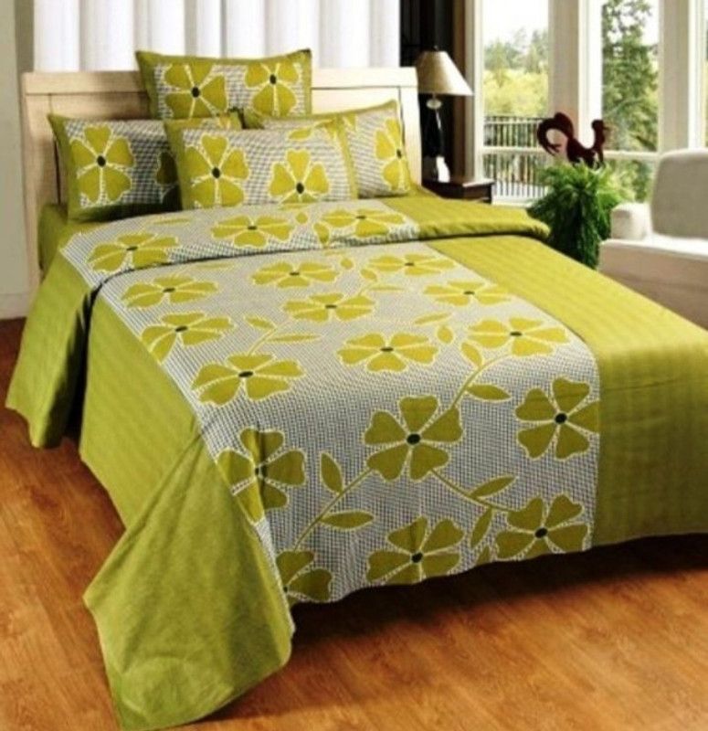DEKORASIA 140 TC Cotton Double Printed Flat Bedsheet  (Pack of 1, Green)