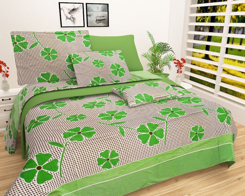 180 TC Microfiber Double 3D Printed Bedsheet  (Pack of 1, Green, Grey)