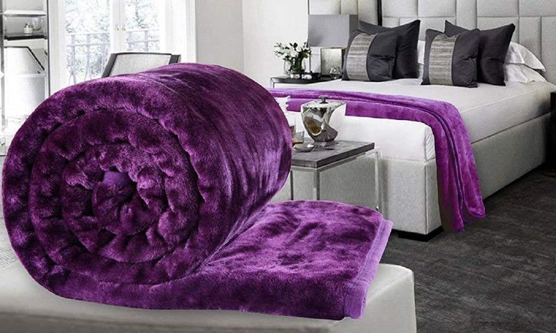 COZYFEEL Abstract Double Mink Blanket for Heavy Winter  (100% Wool, Purple)